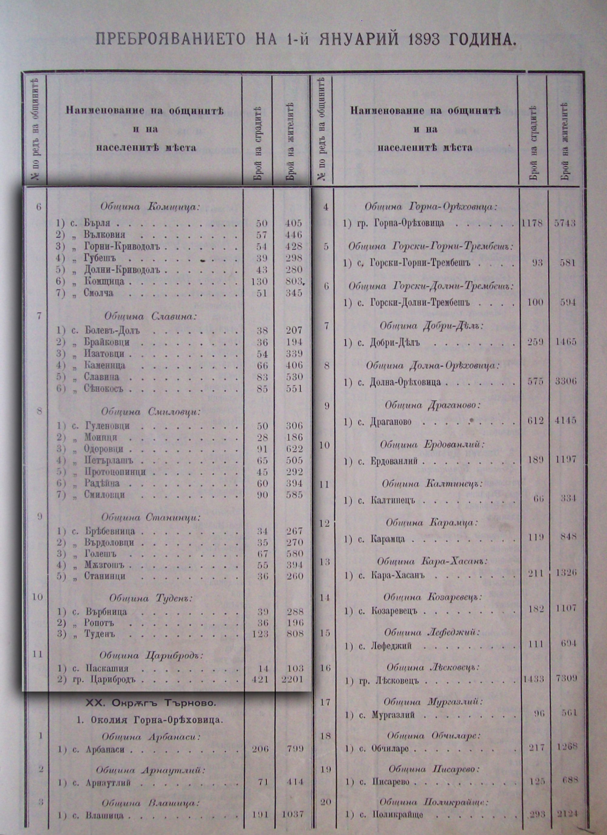 1893-та г.,преброяване на населението, община Цариброд