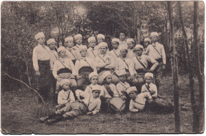 Юнаците от ЦГД "Нишавски юнак", пощенска картичка изпратена през 1912 г., гр. Цариброд